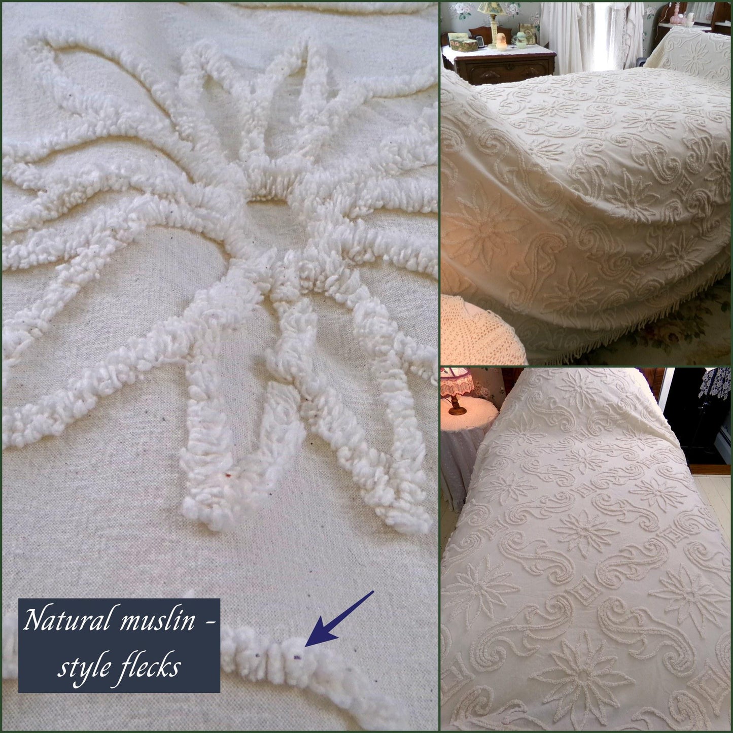 modern farmhouse style chenille bedspread, vintage y2k era twin or full size bedding, lightweight summer cotton coverlet