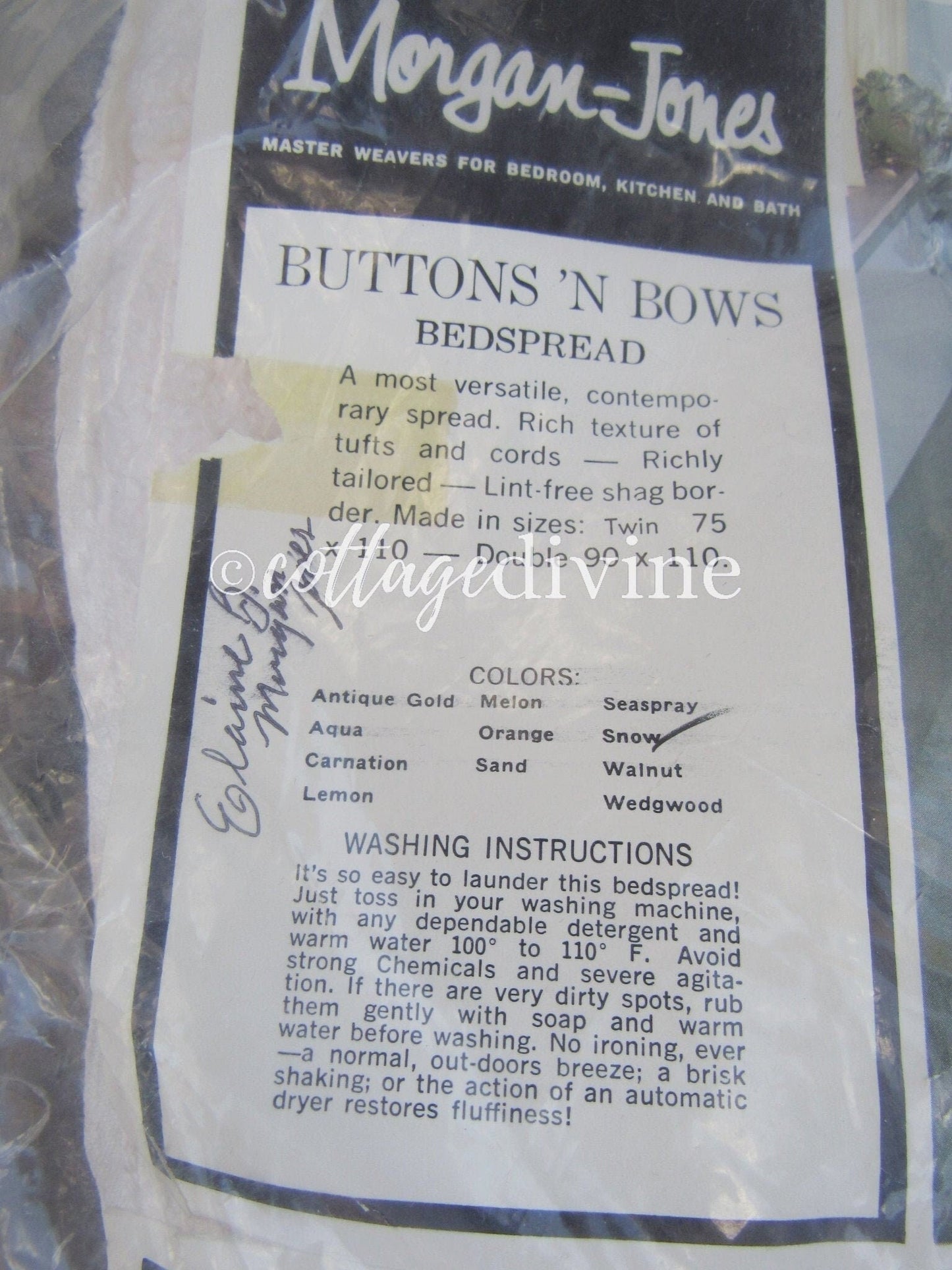 Fresh White Buttons 'n Bows Vintage Morgan Jones Chenille Bedspread, Twin, NOS