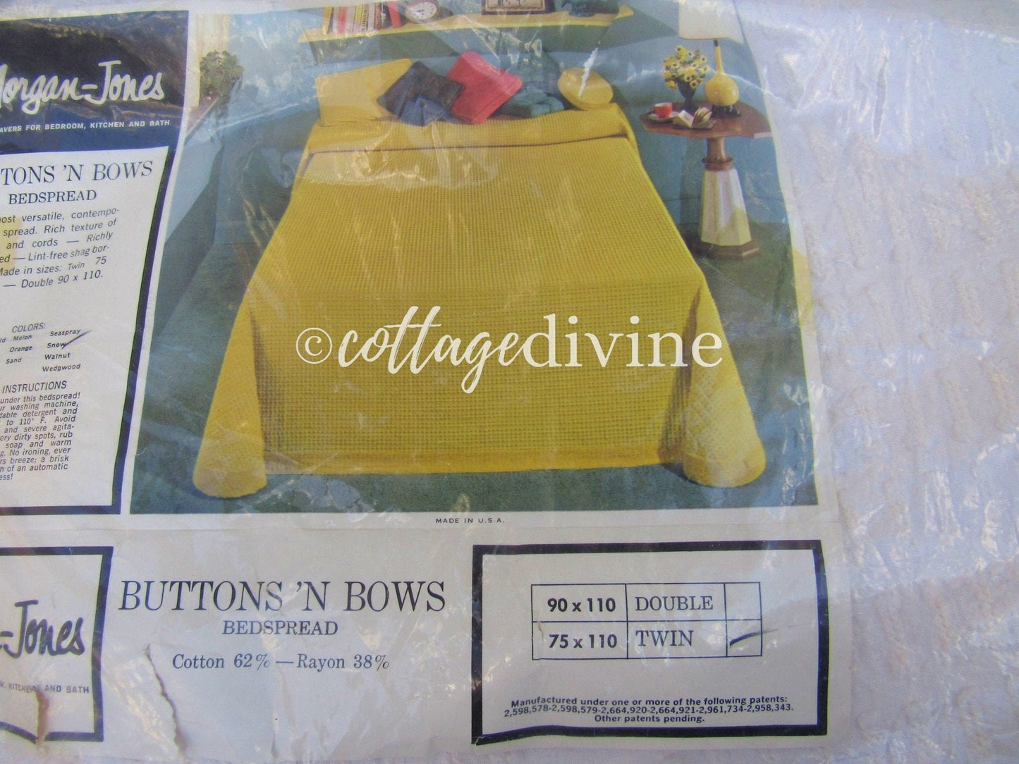 Fresh White Buttons 'n Bows Vintage Morgan Jones Chenille Bedspread, Twin, NOS