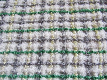Cozy Plaid Vintage Chenille Fabric in Rustic Grey, Green, Yellow ~ 20" x 24" inch piece for Quilting & Sewing