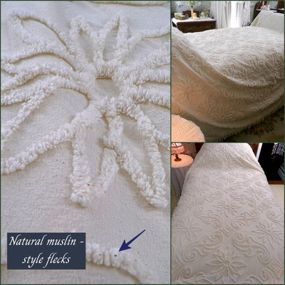 modern farmhouse style chenille bedspread, vintage y2k era twin or full size bedding, lightweight summer cotton coverlet