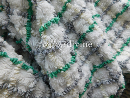 Cozy Plaid Vintage Chenille Fabric in Rustic Grey, Green, Yellow ~ 20" x 24" inch piece for Quilting & Sewing