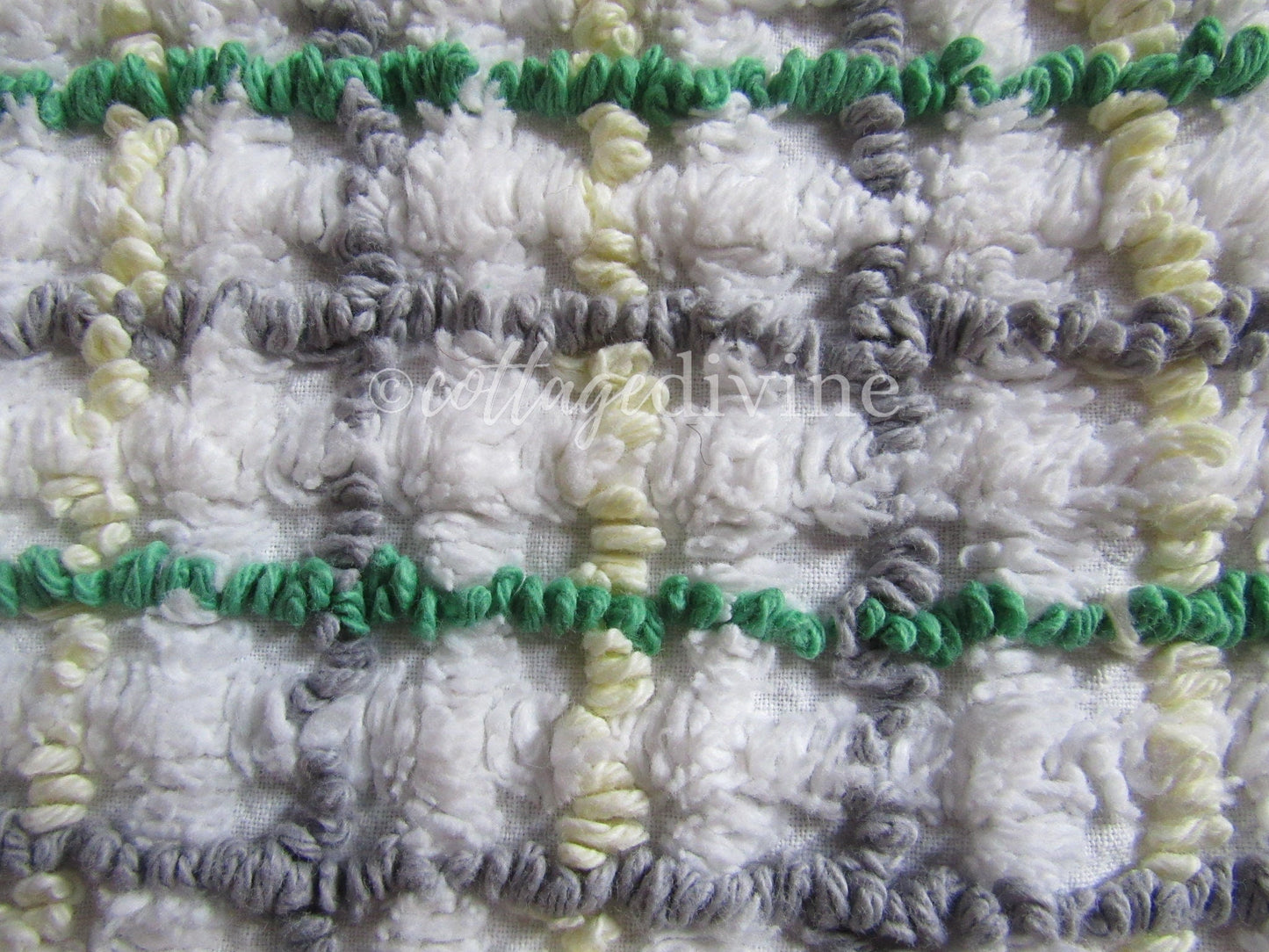 Cozy Plaid Vintage Chenille Fabric in Rustic Grey, Green, Yellow ~ 20" x 24" inch piece for Quilting & Sewing