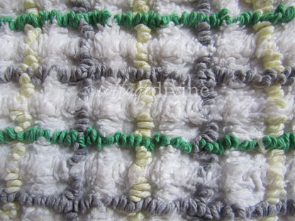 Cozy Plaid Vintage Chenille Fabric in Rustic Grey, Green, Yellow ~ 20" x 24" inch piece for Quilting & Sewing