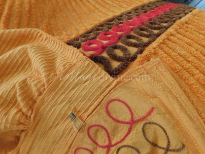 Eyepopping Tango Peacock Vintage Chenille Bedspread, Fitted Full Size with Skirt