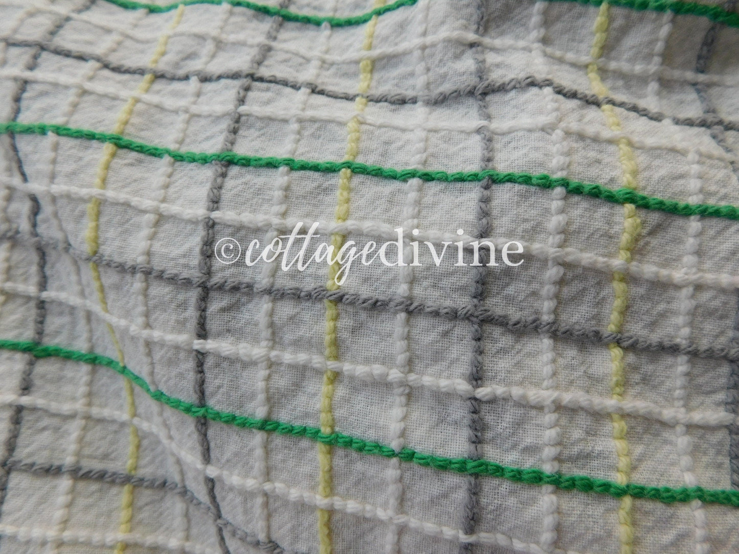 Cozy Plaid Vintage Chenille Fabric in Rustic Grey, Green, Yellow ~ 20" x 24" inch piece for Quilting & Sewing