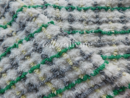 Cozy Plaid Vintage Chenille Fabric in Rustic Grey, Green, Yellow ~ 20" x 24" inch piece for Quilting & Sewing