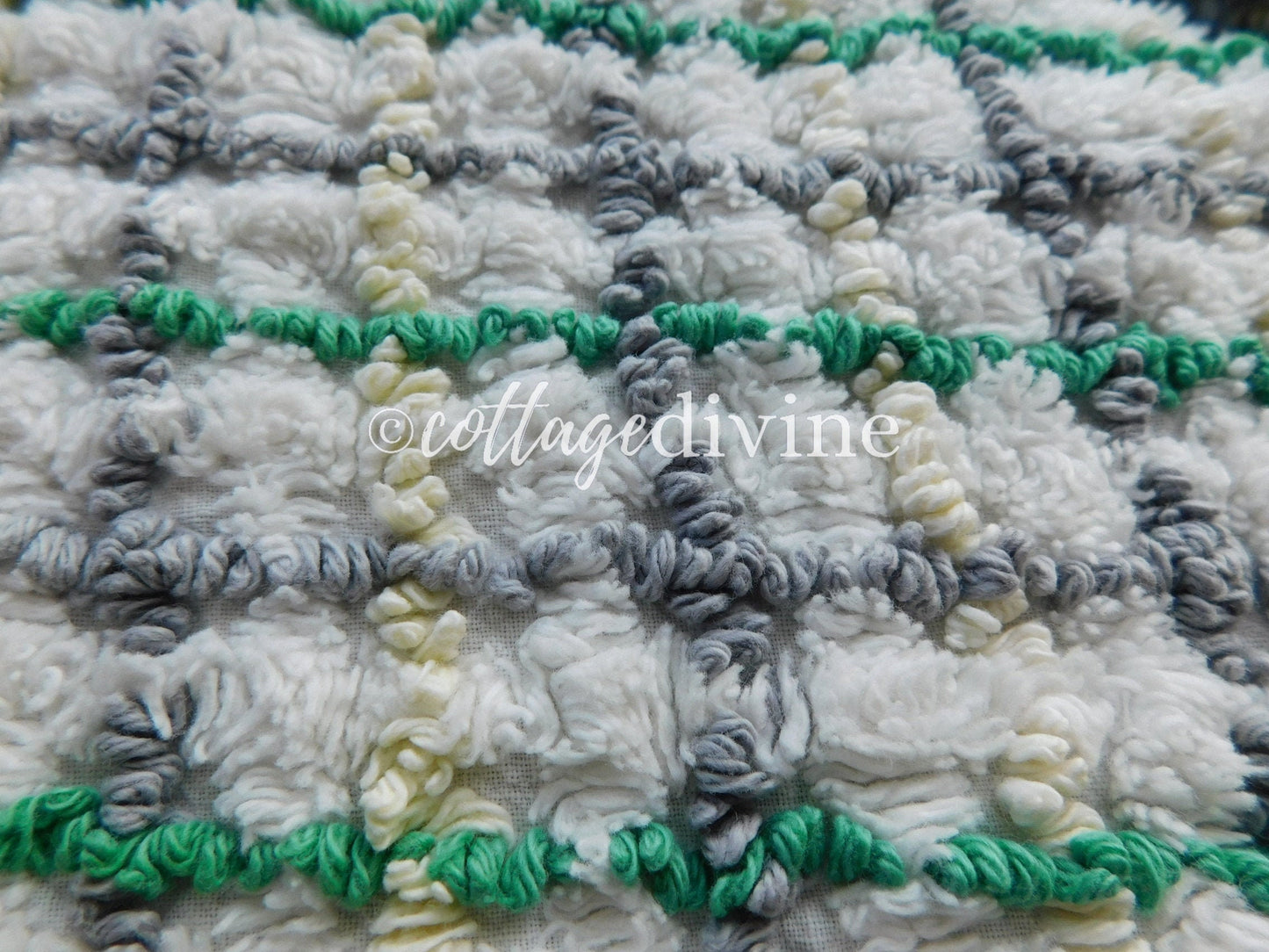 Cozy Plaid Vintage Chenille Fabric in Rustic Grey, Green, Yellow ~ 20" x 24" inch piece for Quilting & Sewing